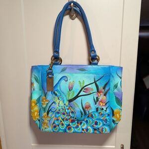 Anuschka Peacock Hand Painted Leather Bag